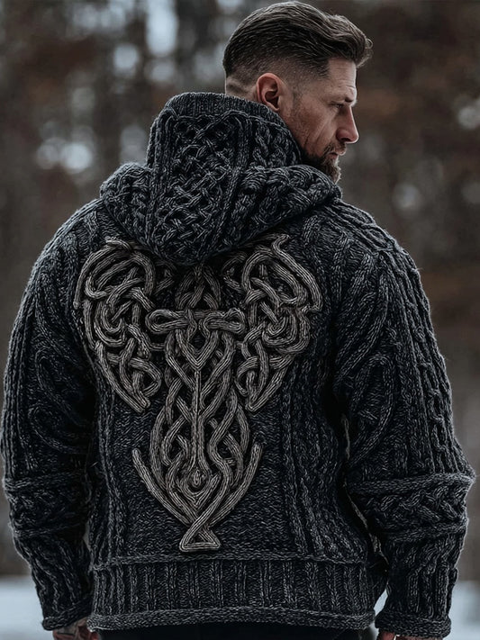 Men's Vintage Viking Celtic Knot Chunky Hooded Sweater artswardrobe
