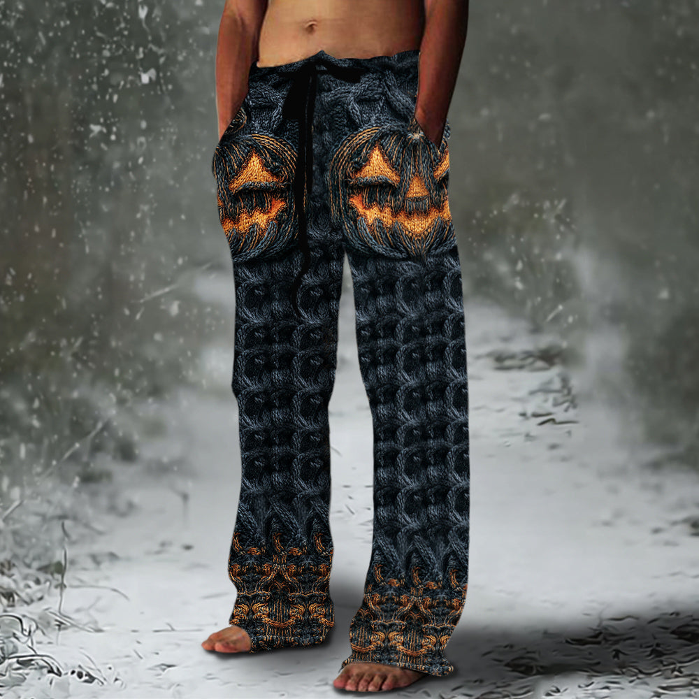 Halloween Pumpkin Emoji Men's Chunky Knit Pants artswardrobe