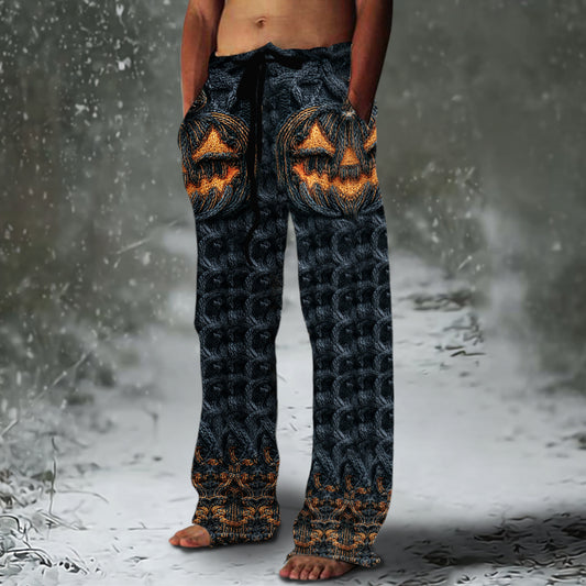 Halloween Pumpkin Emoji Men's Chunky Knit Pants artswardrobe
