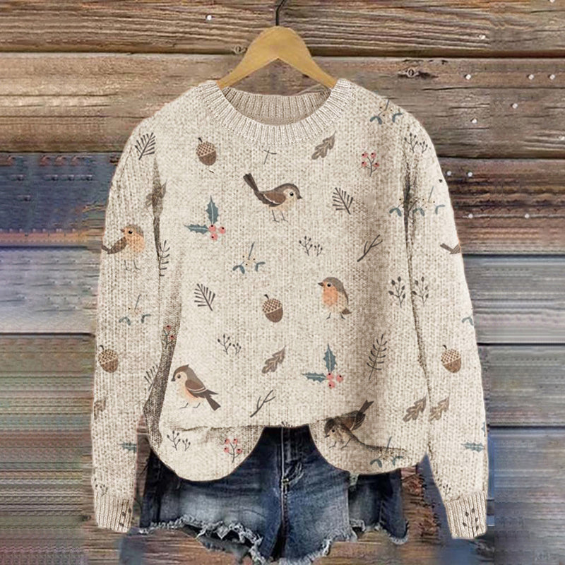 Women's Floral Casual Round Neck Sweater artswardrobe