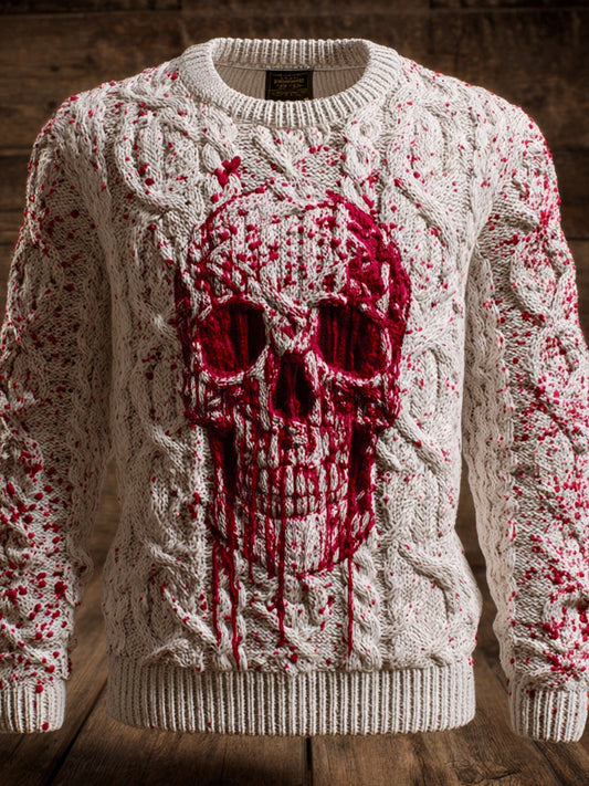 Men's Halloween Bloody Skull Pattern Cozy Knit Sweater artswardrobe