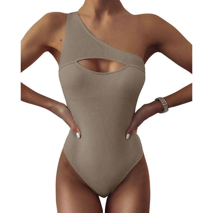 Audelia® | Bikini Color One-shoulder One-piece Swimsuit