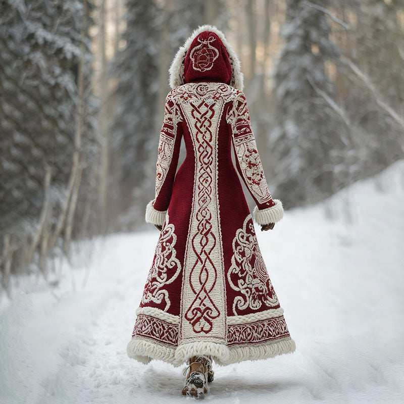 Women's Vintage Viking Celtic Knot Pattern Knit Hooded Sweater Coat artswardrobe