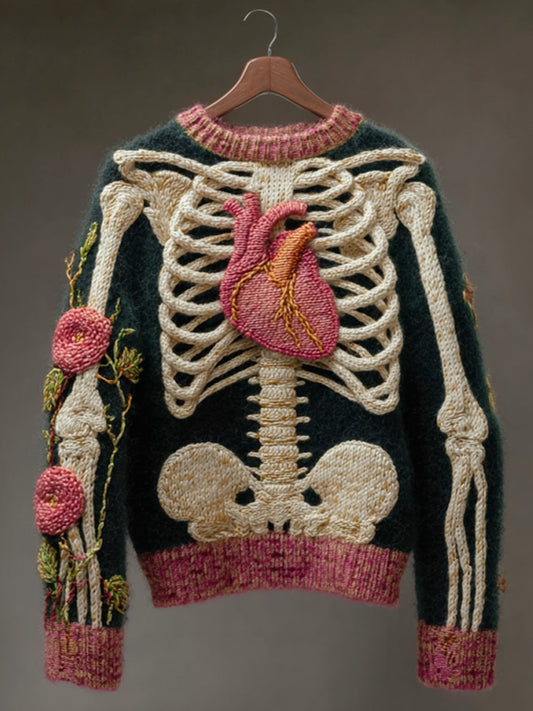 Vintage Halloween Human Anatomy Art Sense Thick Needle Round Neck Sweater artswardrobe