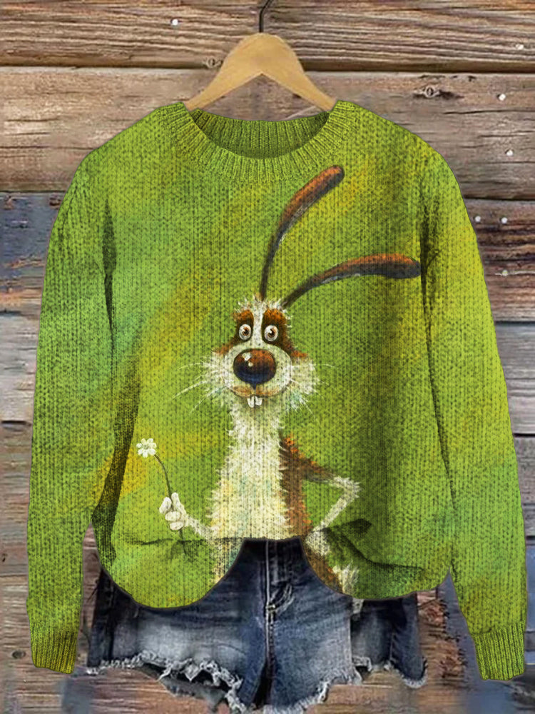 Cute Bunny Pattern Cozy Knit Sweater artswardrobe