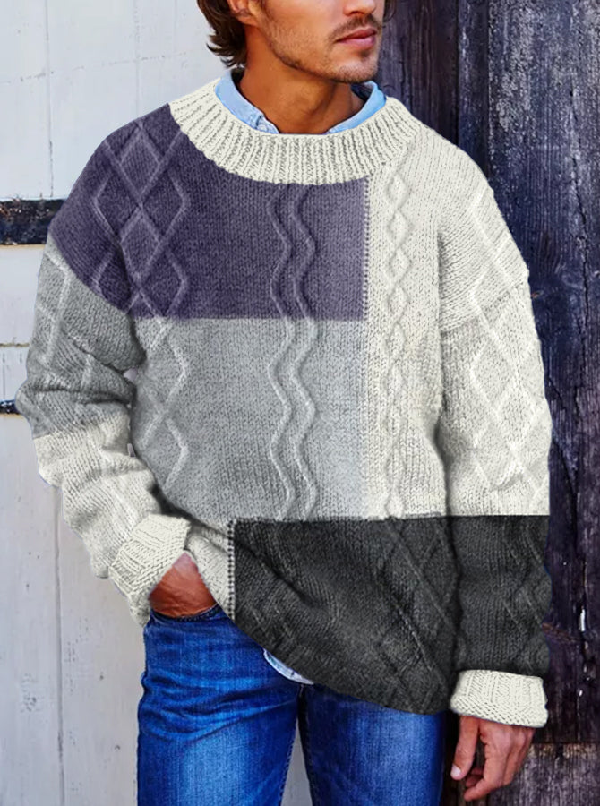 Vegan Mock Minimalist Knit Pullover Patchwork Warmth Knitted Jacquard Unisex Sweater artswardrobe