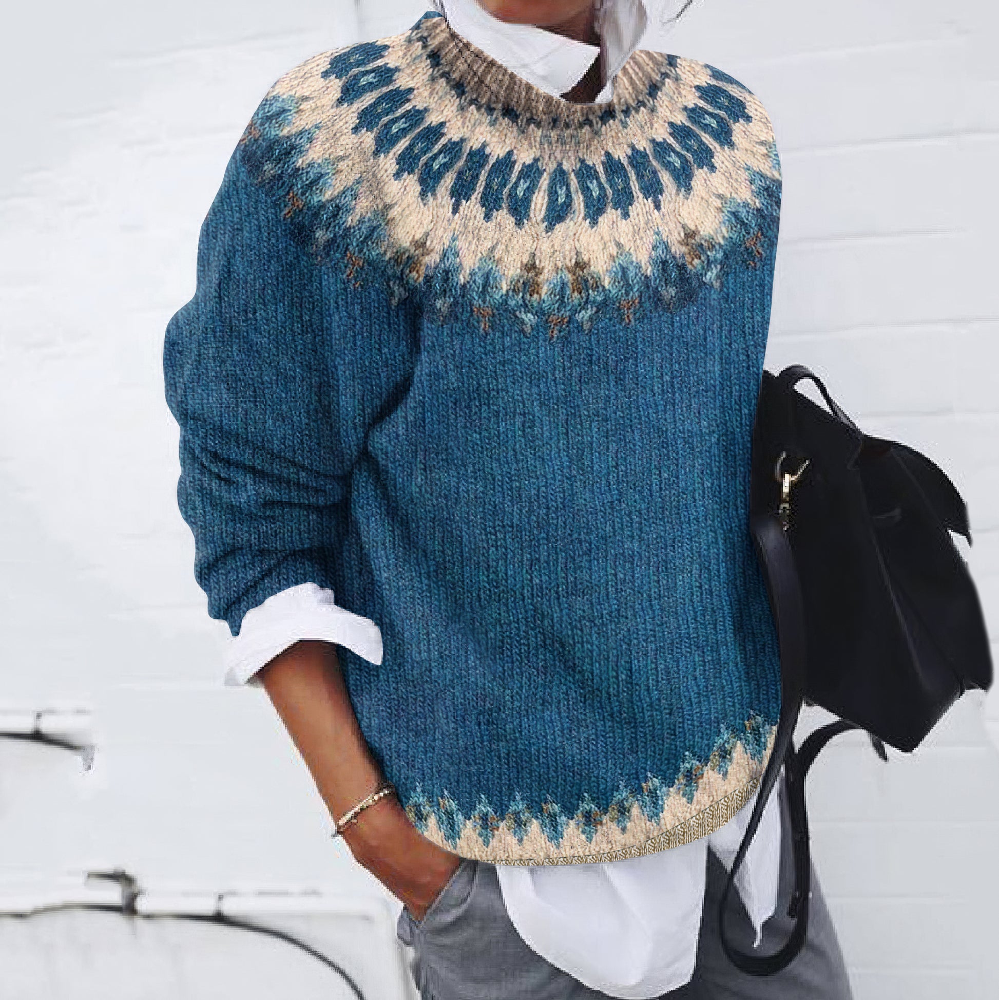 Retro Geometric Knitted Print Cozy Sweater elevenforest