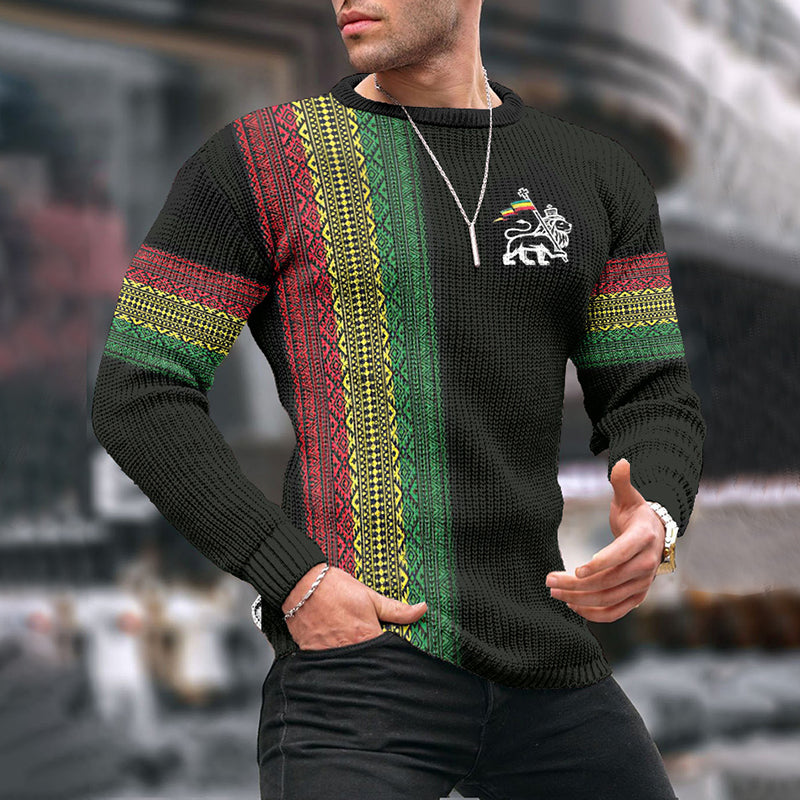 Gradient Lion Fashion Reggae Jacquard Iceland Crew Neck Sweater elevenforest