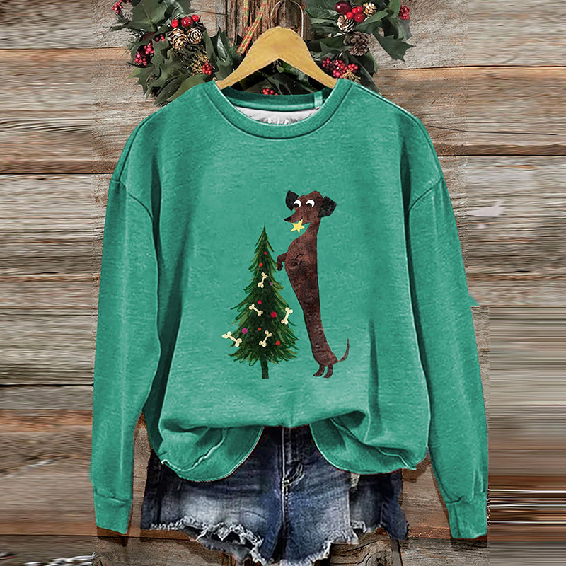 Comstylish Chritmas Dachshund Dog Lover Art Print Casual Sweatshirt