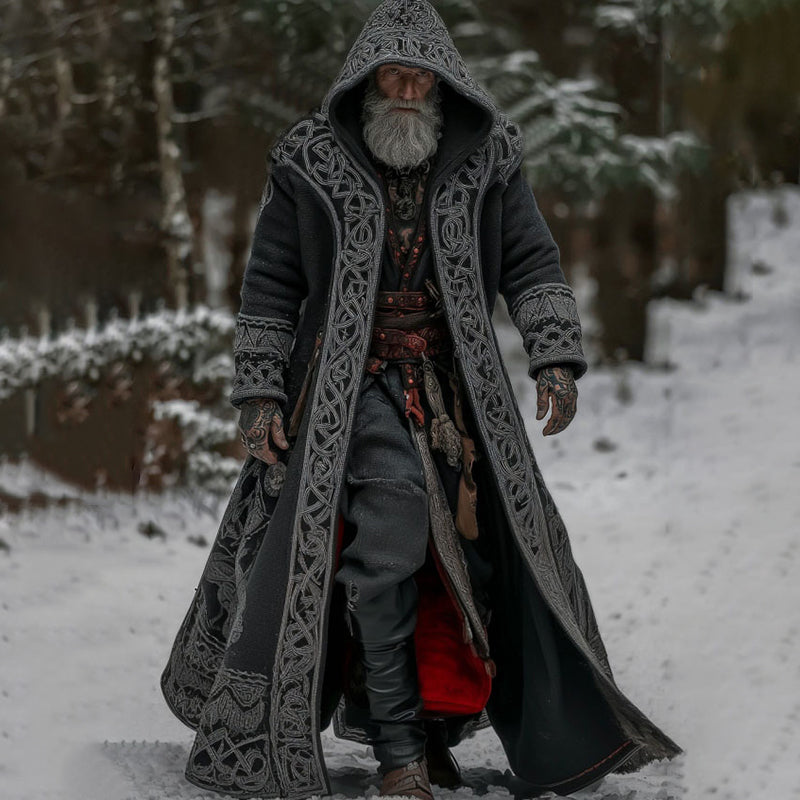 Men's Vintage Viking Celtic Knot Art Pocket Long Cardigan Sweater artswardrobe