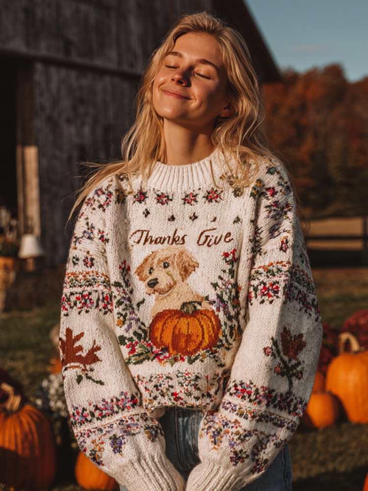 Women's Autumn/winter Thanksgiving Round Neck Warmth-giving Knit Sweater artswardrobe