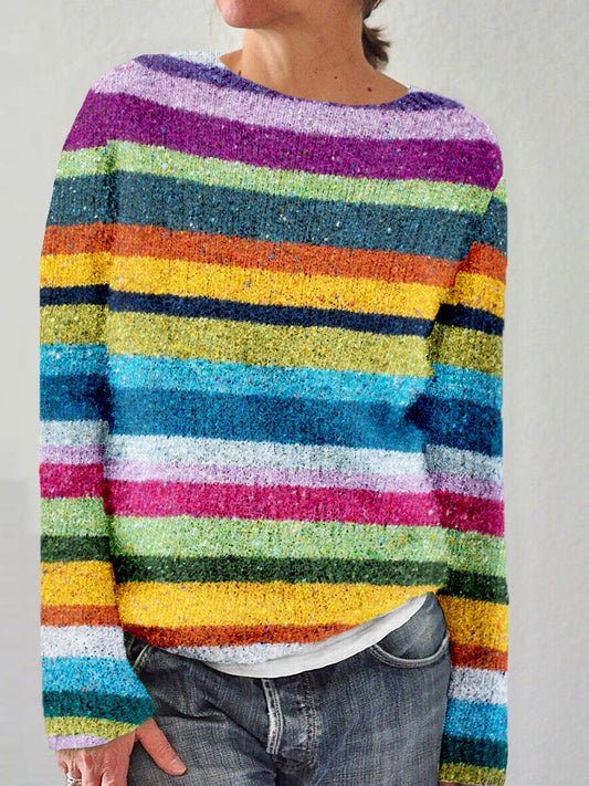 Colorful Striped Tweed Cozy Knit Sweater elevenforest