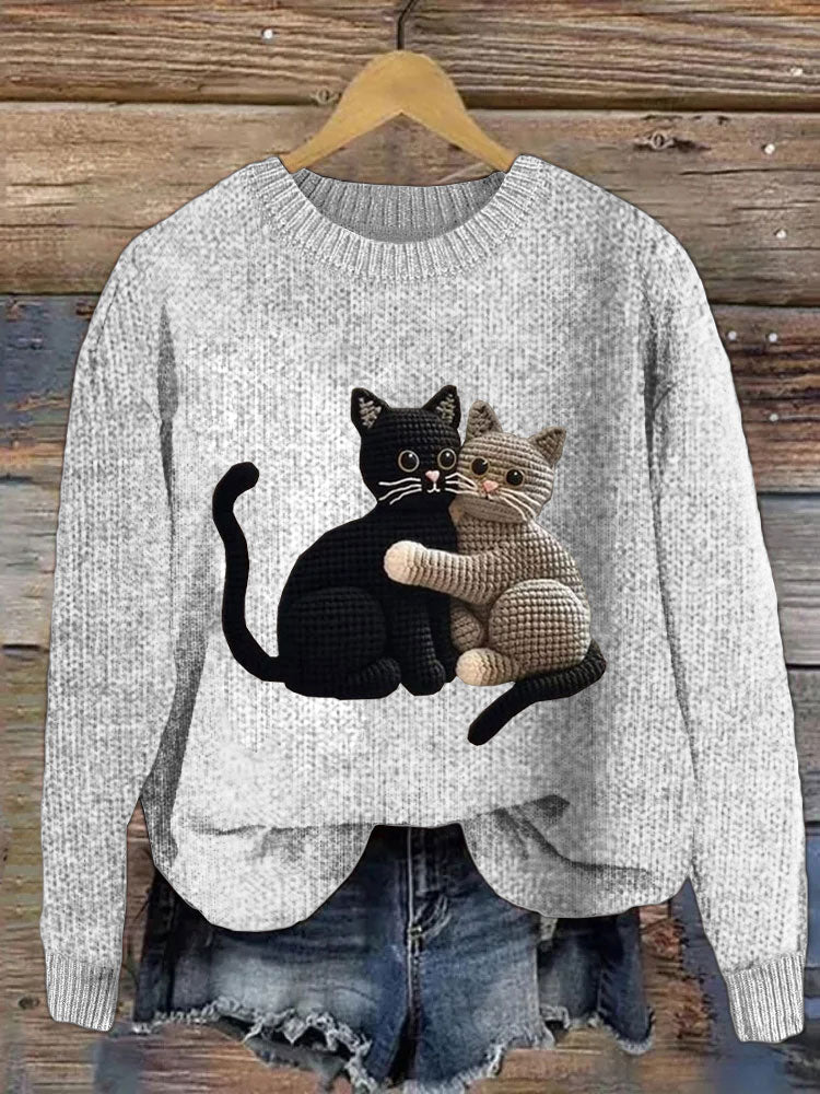 Comstylish Women's Cute Pet Cat Embroidery Printed Sweater