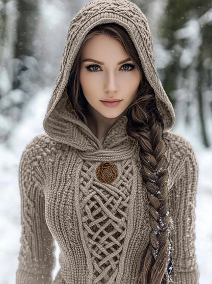 Women's Viking Style Knitted Cozy Hooded Sweater artswardrobe