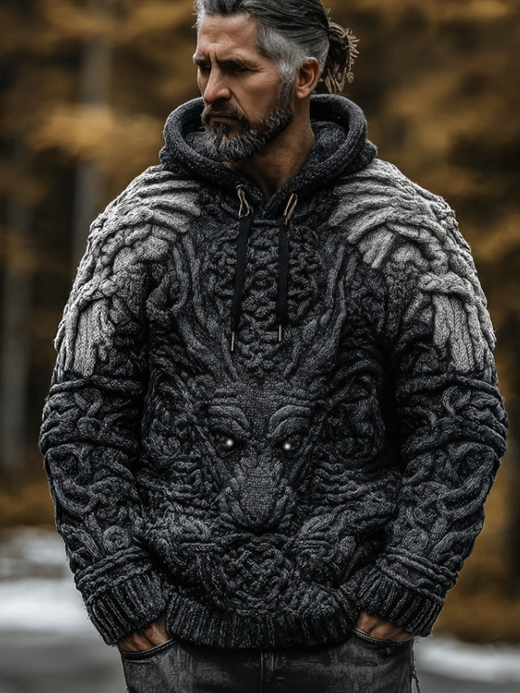 Men's Viking-style Winter Warm Hooded Knitted Sweater artswardrobe