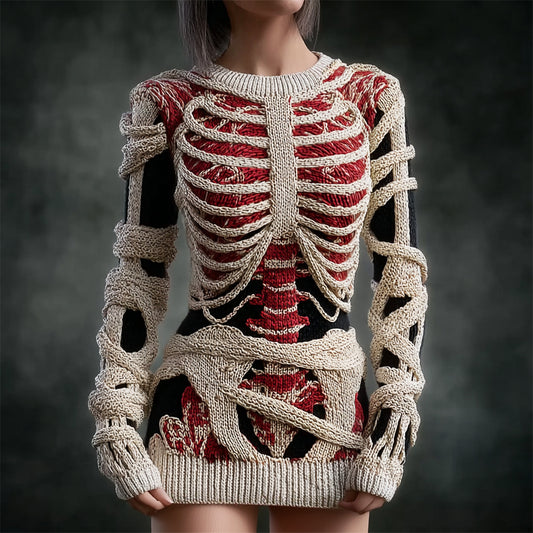 Halloween Skeleton & Bandage Art Women's Knit Slim-fit Sweater artswardrobe