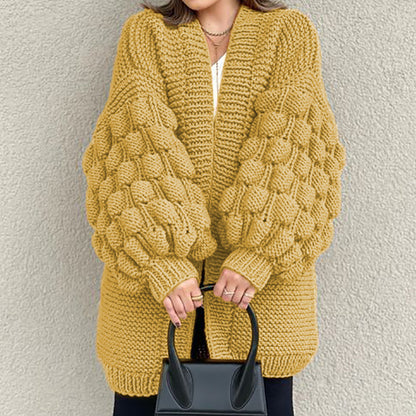 Retro Loose Puff Sleeves Thick Wool Knitted Cardigan elevenforest
