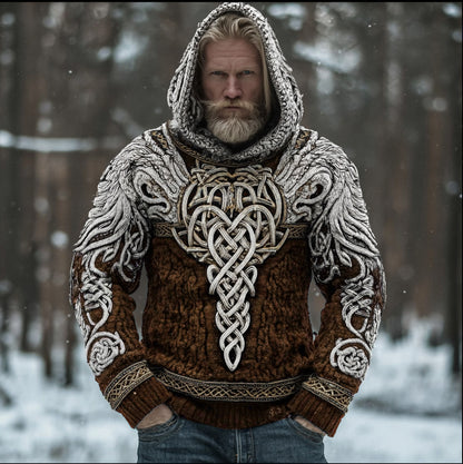 Men's Hooded Thick Sweater With Viking Style Tribal Totem And Wolf Totem Patterns elevenforest