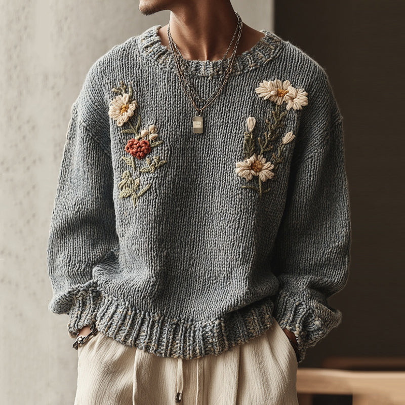 Men's Vintage Floral Jacquard Art Cozy Sweater elevenforest