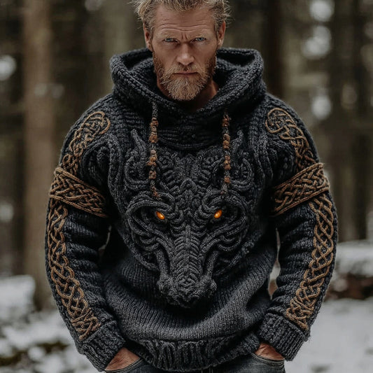 Men's Viking Dragon Style Celtic Thick Hooded Sweater artswardrobe