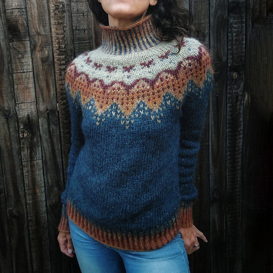 Geometric Print Turtleneck Long Sleeve Sweater elevenforest