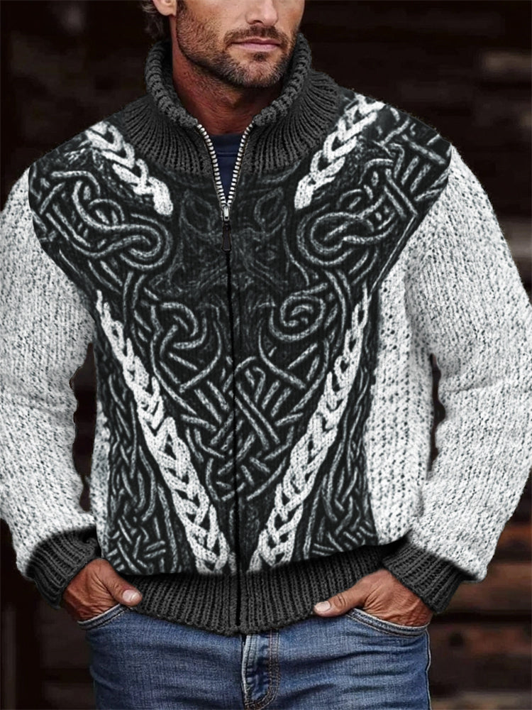 Men's Viking Wolf Inspired Celtic Chunky Full Zip Cardigan elevenforest