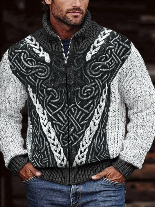 Men's Viking Wolf Inspired Celtic Chunky Full Zip Cardigan elevenforest
