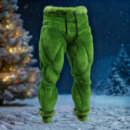 Men's Santa Claus Color Block Cosplay Plush Casual Pants artswardrobe