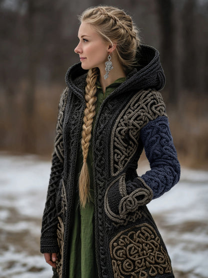 Women's Vintage Viking Celtic Knit Cozy Zipper Pocket Sweater Jacket artswardrobe