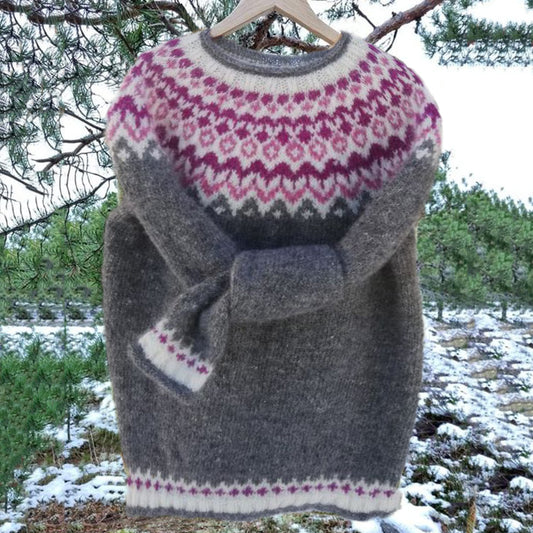 Unisex Vintage Icelandic Knit Jacquard Warmth Crew Neck Sweater elevenforest