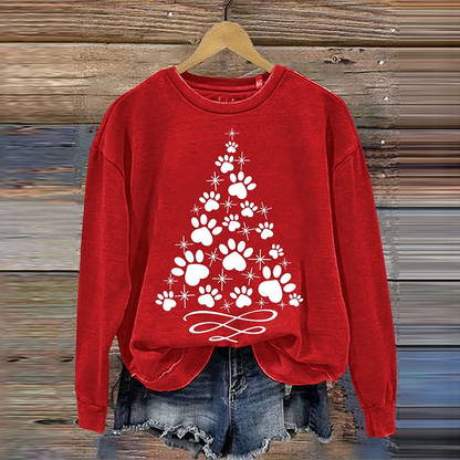 Comstylish Women's Christmas Paw Tree Printed Sweatshirt