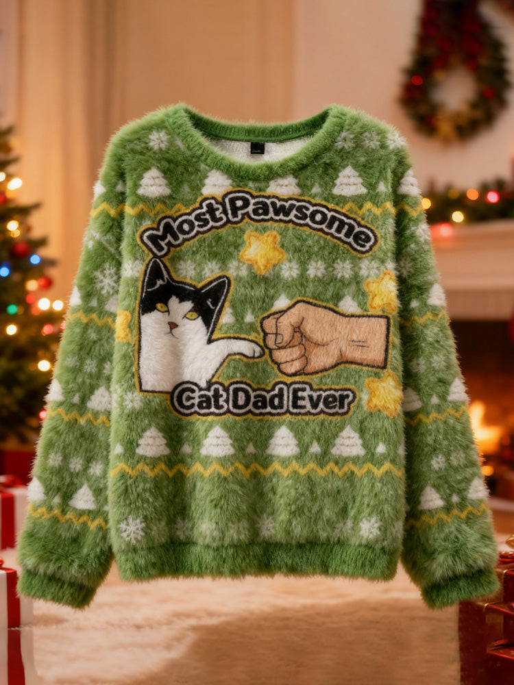 Comstylish Funny Cat Mom And Dad Christmas Ugly Sweater