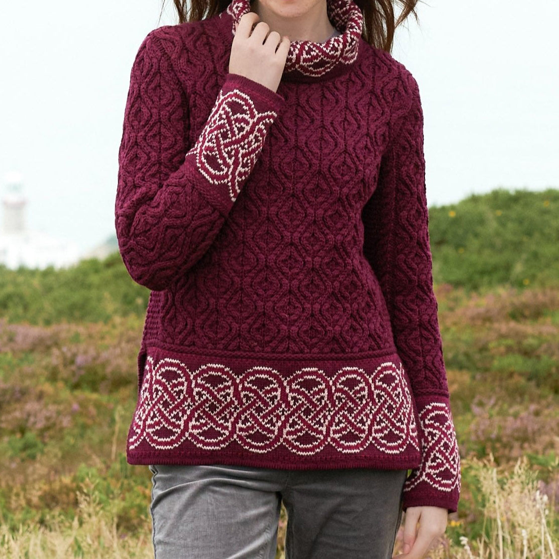 Woman Celtic Jacquard Aran Sweater elevenforest