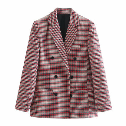 Checked Set Jacket Double Breasted Top