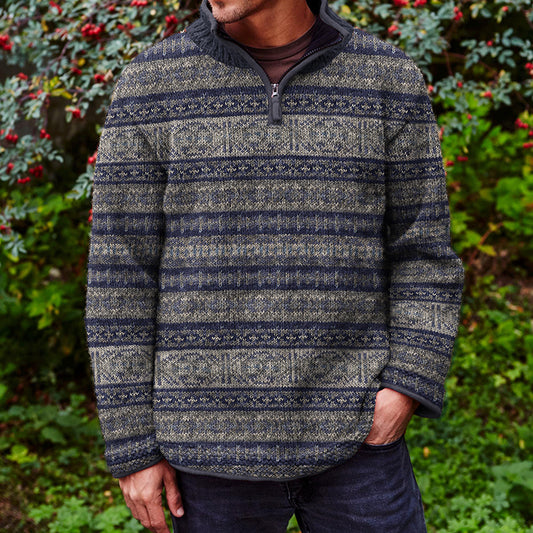 Mens Vintage Fair Isle Knitted Jacquard Stand Collar Zipper Sweater elevenforest
