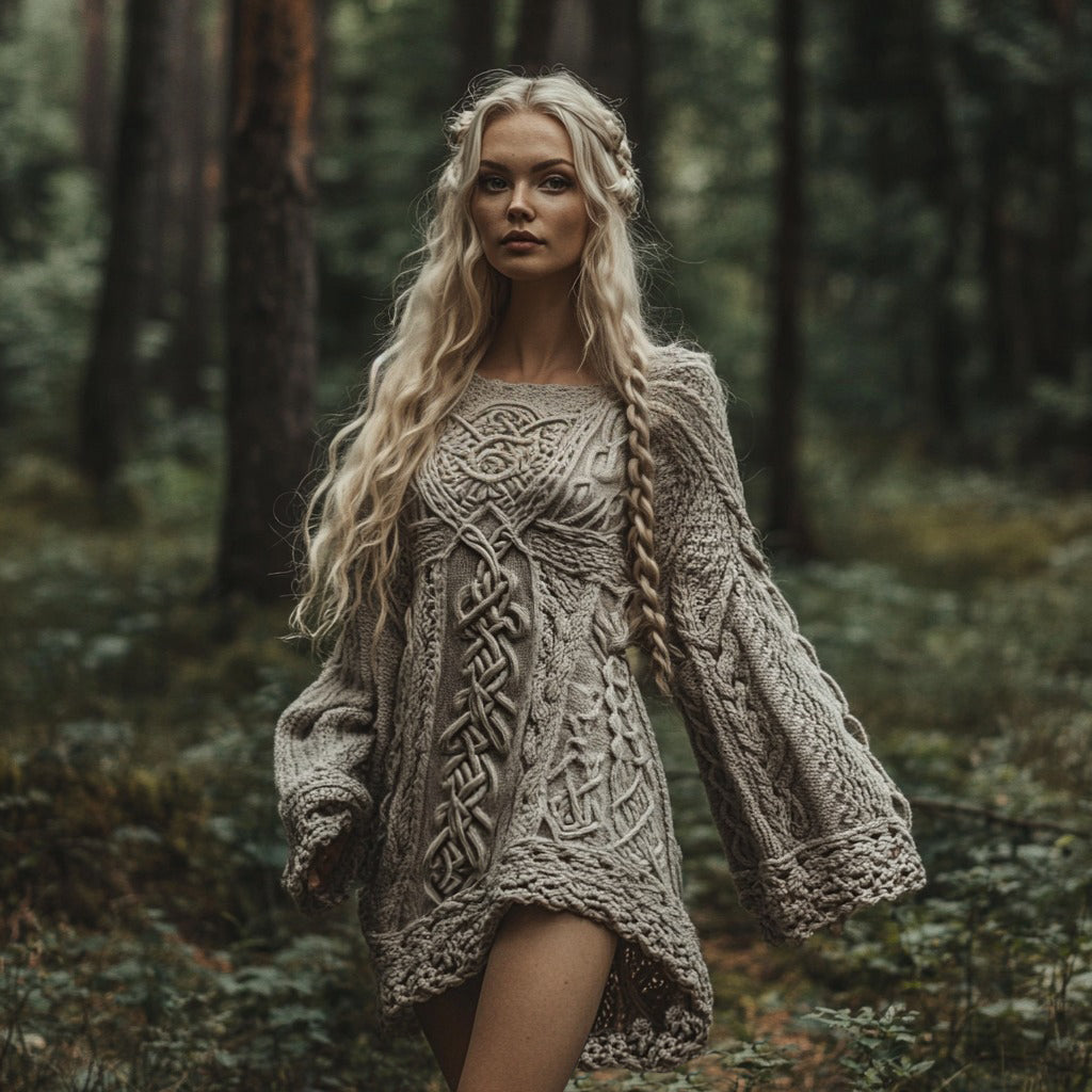 Women's Viking Celtic Knot Chunky Knit Sweater Dress artswardrobe