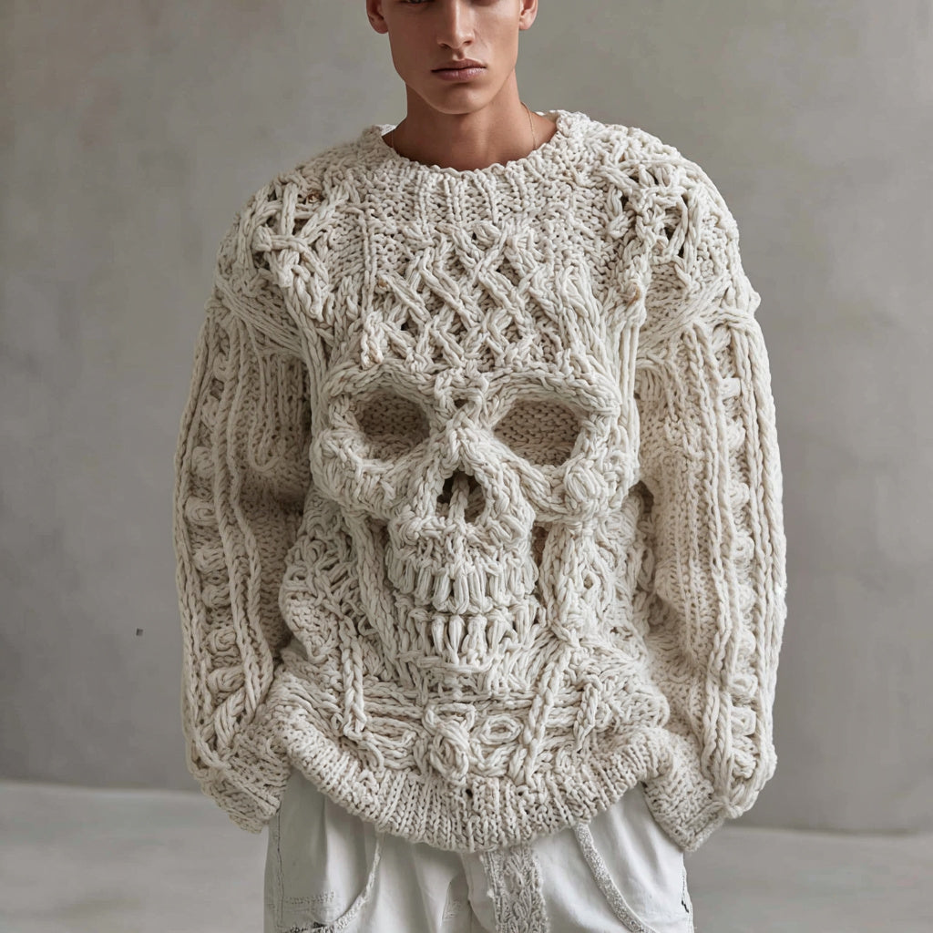Men's Skull Pattern Cozy Knit Pullover Sweater elevenforest