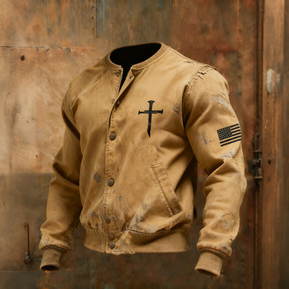 Comstylish Men's Vintage Faith Print Casual Baseball Jacket