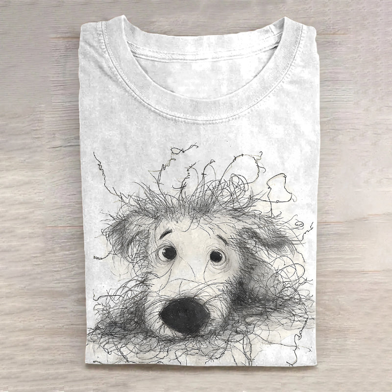 Comstylish Scrawled Puppy  Dog Art Print Casual Short Sleeve T-Shirt