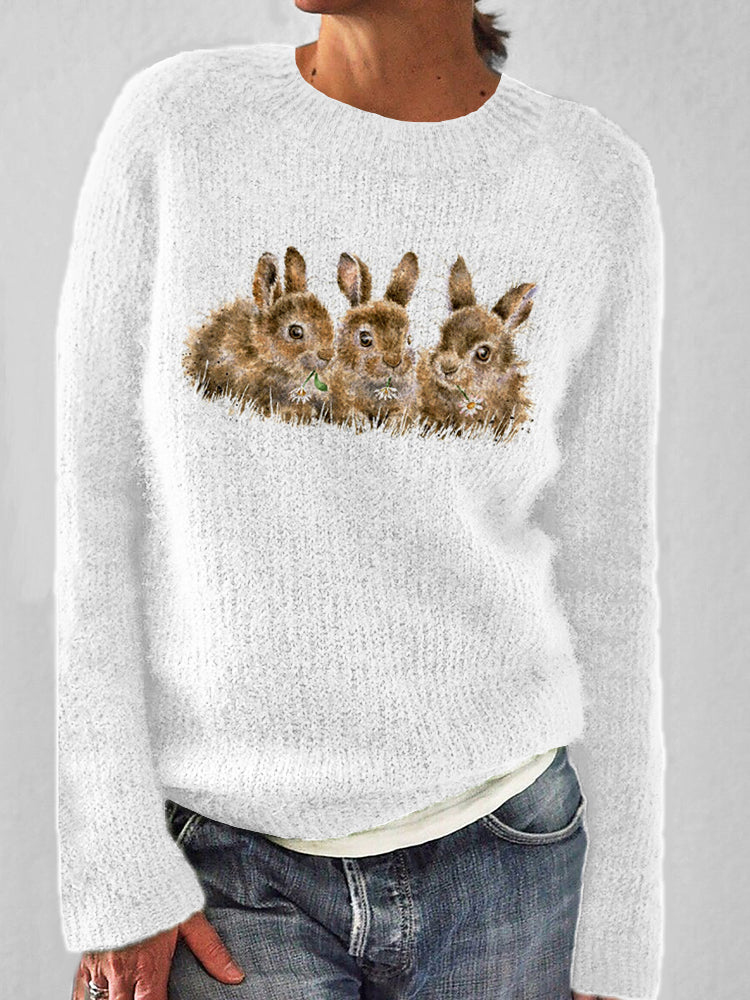 Bunnies Watercolor Pattern Cozy Knit Sweater artswardrobe