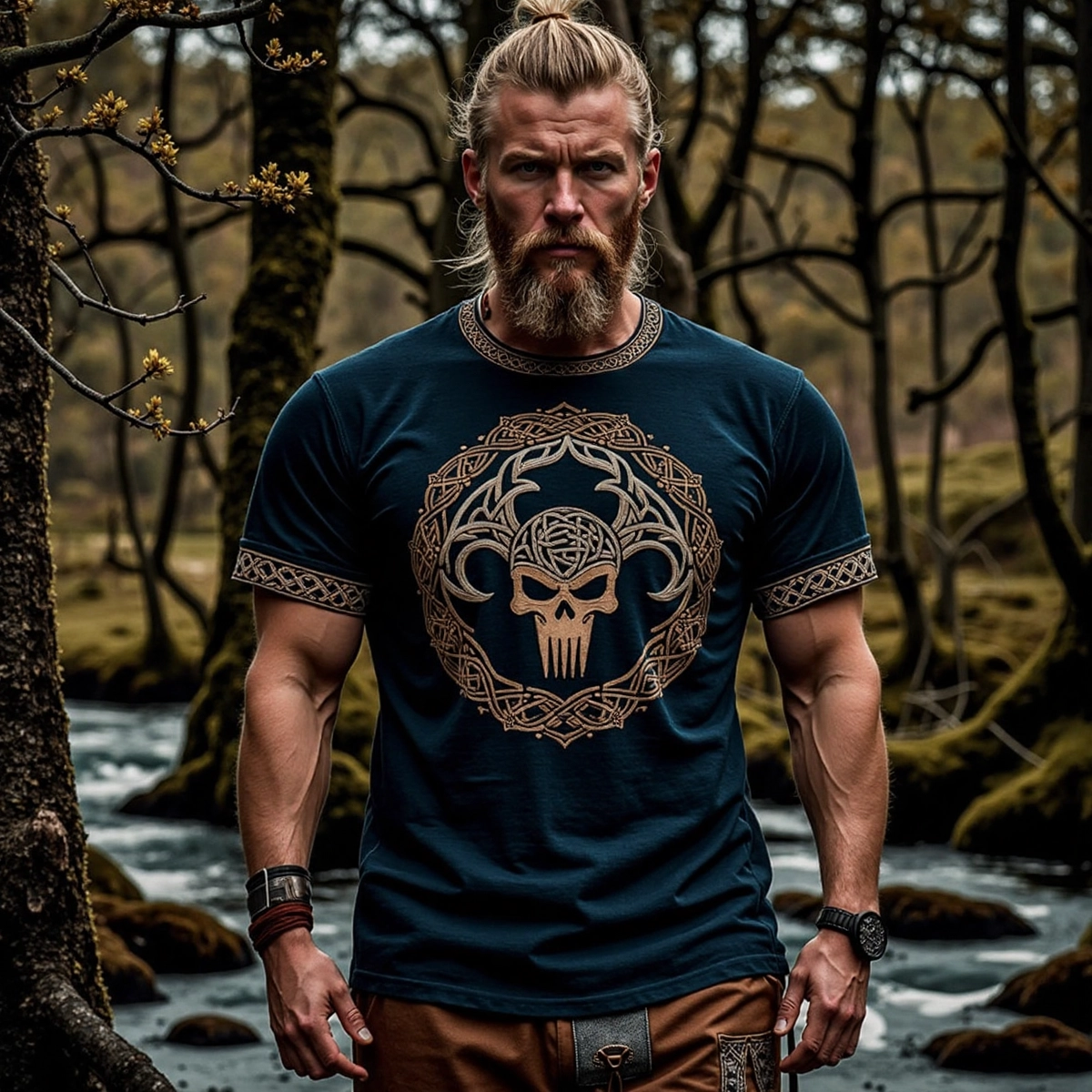 Men's Vintage Viking Skull Rune Print T-shirt artswardrobe