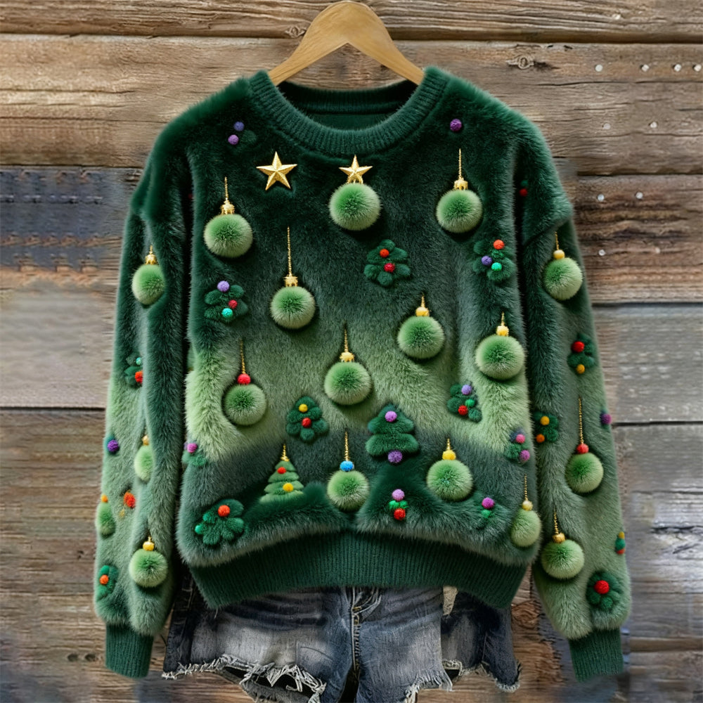 Comstylish Christmas Tree Decorative Art Women's Plush Sweater
