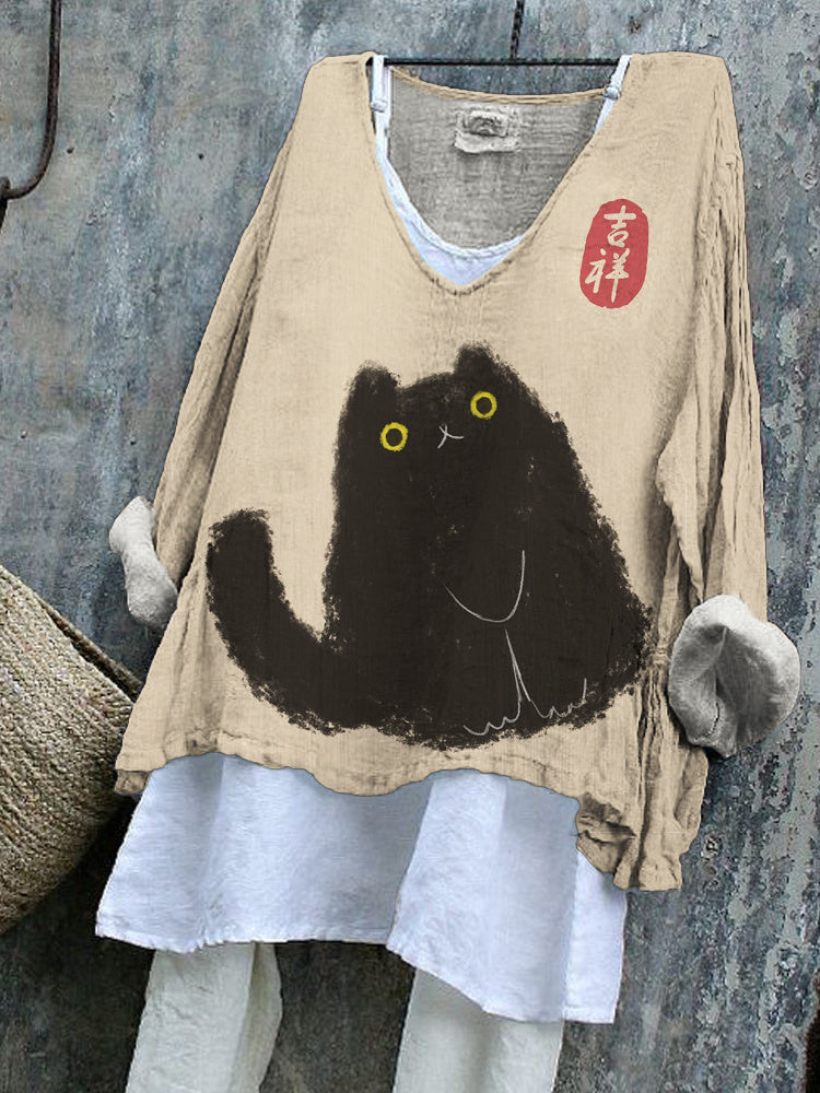 Lucky Cat Japanese Art Print Flowy Tunic elevenforest