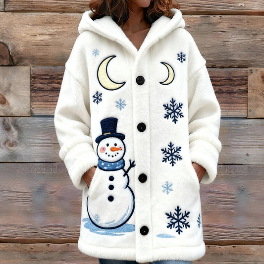 Christmas Snowman Women's Cardigan Hooded Sweater