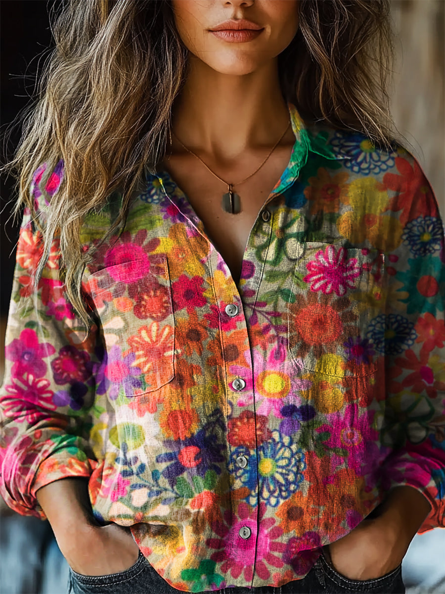 Women's Painting Floral Art Print Casual Long Sleeve Comfortable Cotto