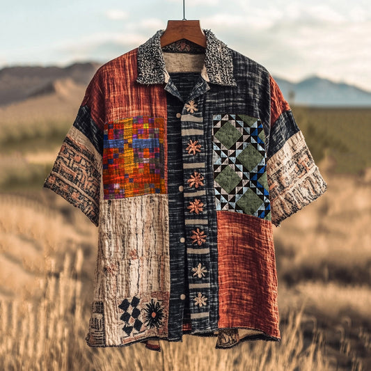 Men's Retro Amish Quilting Baskets Of Hope Linen Shirt artswardrobe