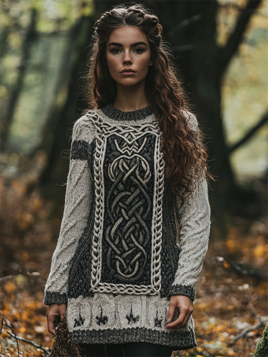 Viking Celtic Contrast Color Cozy Chunky Sweater Dress elevenforest