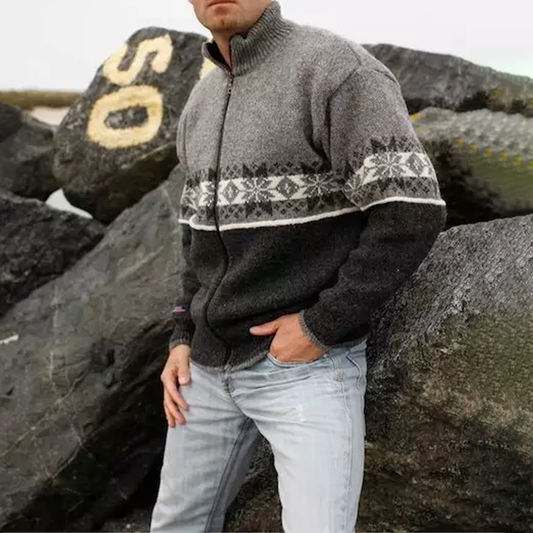 Vintage Knit Warmth Jacquard Icelandic Pattern Zipper Sweater artswardrobe