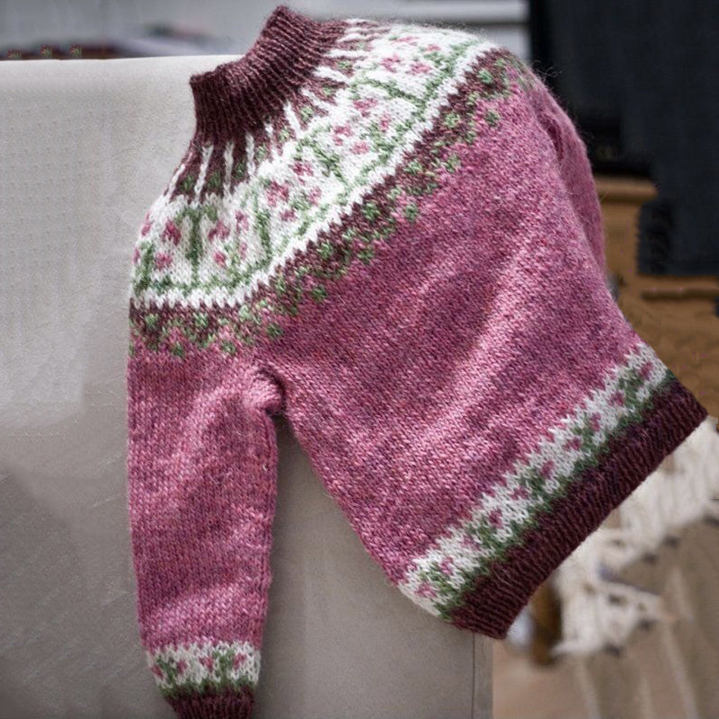 Pink Awareness Floral Jacquard Cozy Knit Turtleneck Pullover Sweater artswardrobe