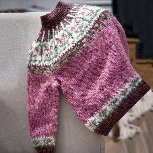 Pink Awareness Floral Jacquard Cozy Knit Turtleneck Pullover Sweater elevenforest